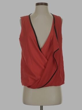 Kenneth Cole New York Red Draped Sleeveless Top with Black Trim